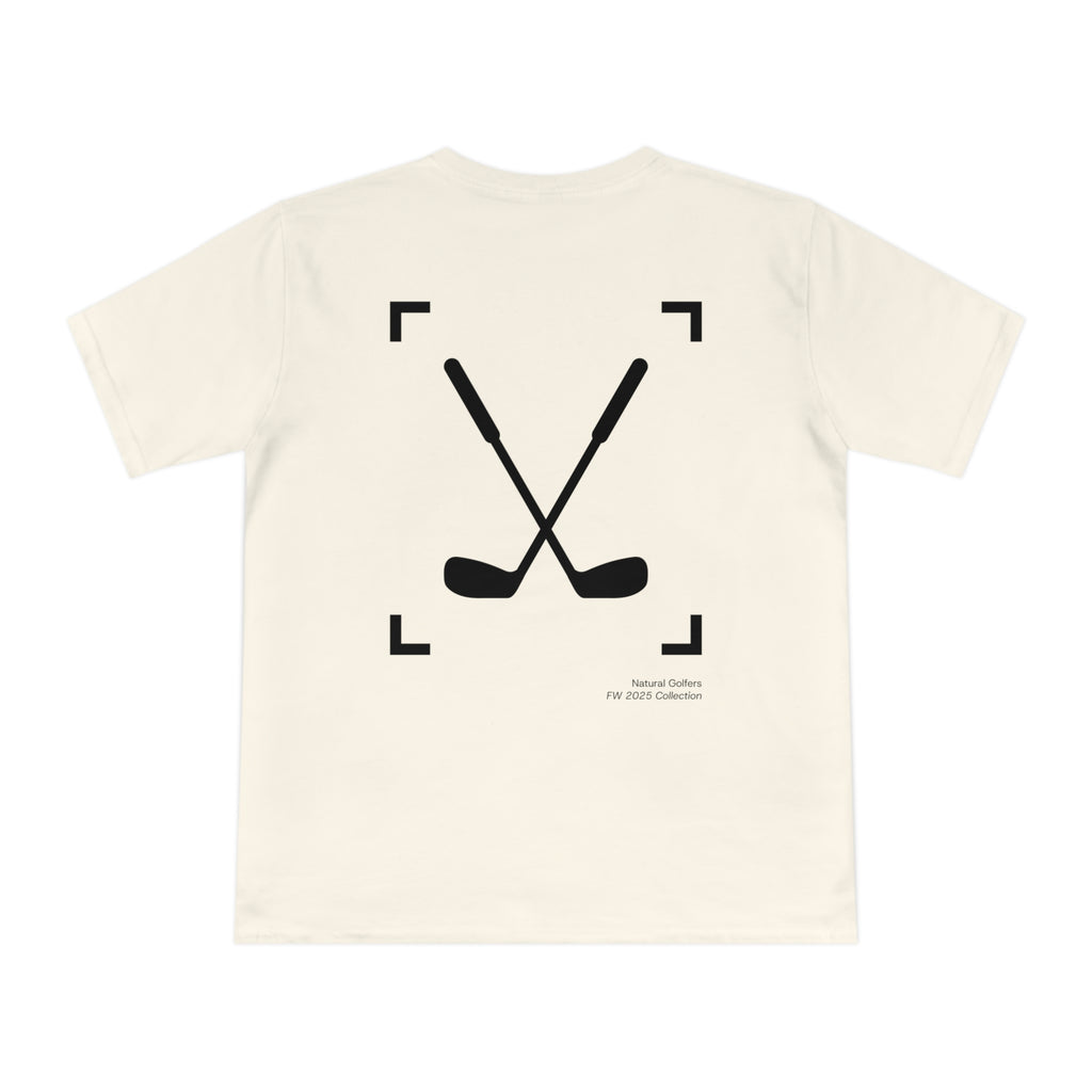 Camiseta exclusiva para golfistas naturales (solo para la UE) — Camiseta con el logo "Natural Golfers" y un gráfico de palos cruzados en la espalda