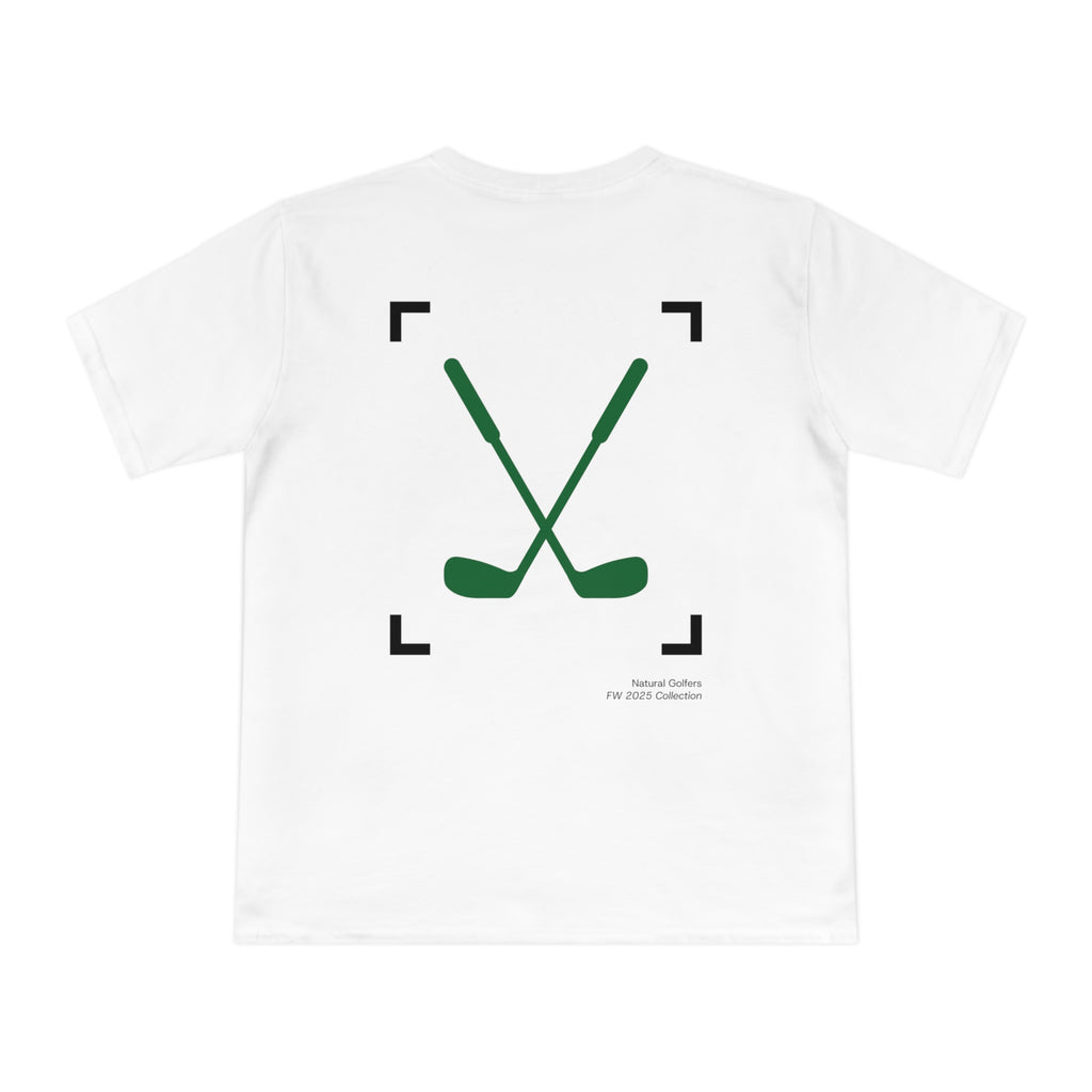 Camiseta exclusiva para golfistas naturales (solo para la UE) — Camiseta con el logo "Natural Golfers" y un gráfico de palos cruzados en la espalda