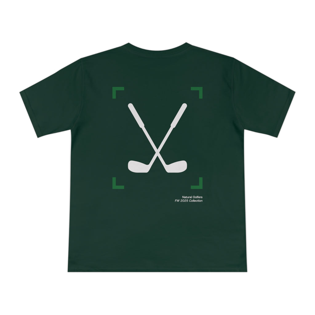 Camiseta exclusiva para golfistas naturales (solo para la UE) — Camiseta con el logo "Natural Golfers" y un gráfico de palos cruzados en la espalda